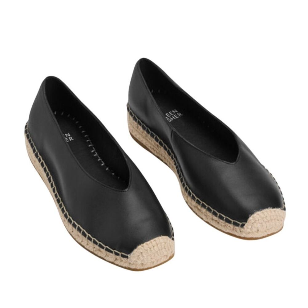 Eileen Fisher Petals Nappa Leather Espadrille Flats Black Size 10